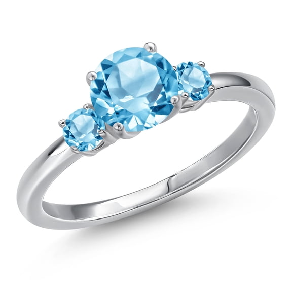 Gem Stone King 14K White Gold Swiss Blue Topaz Engagement Ring for Women | 1.50 Cttw | Round 6.5MM | Gemstone November Birthstone | Size 8