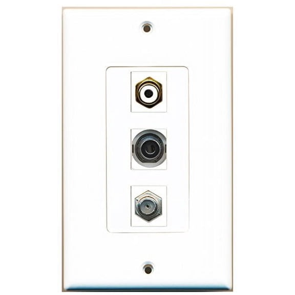 RiteAV - 1 Port RCA White and 1 Port Coax Cable TV- F-Type and 1 Port 3.5mm Decorative Wall Plate Decorative