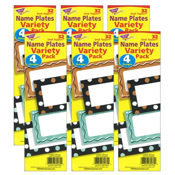 TREND I Metal Dots & Embossed Desk Toppers Name Plates Variety Pack, 32 Per Pack, 6 Packs