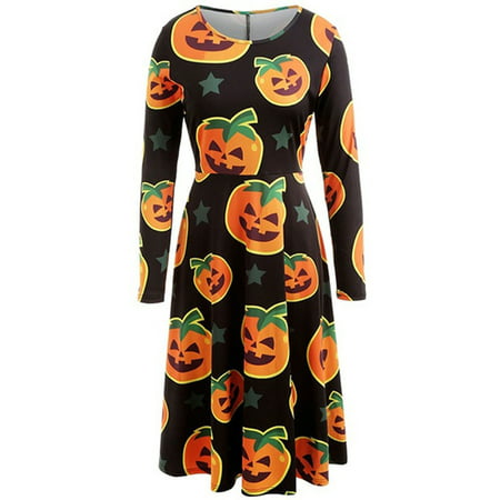 Women's Plus Size Halloween Pumpkin Party High Waist Long Sleeve Fancy