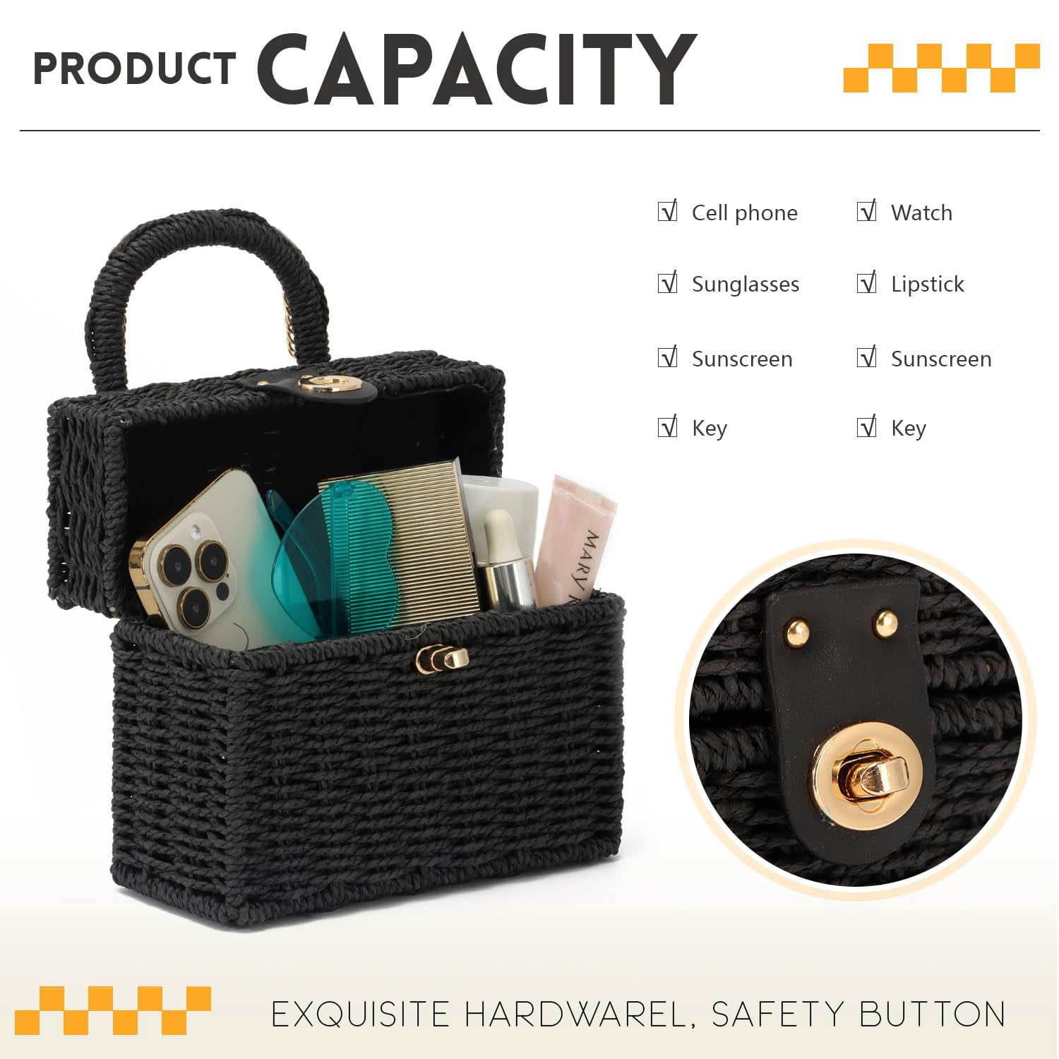 Rattan Purse for Women Summer Tote Handbag Woven Bakset Crossbody Bag Trendy Beach Top Handle Bag