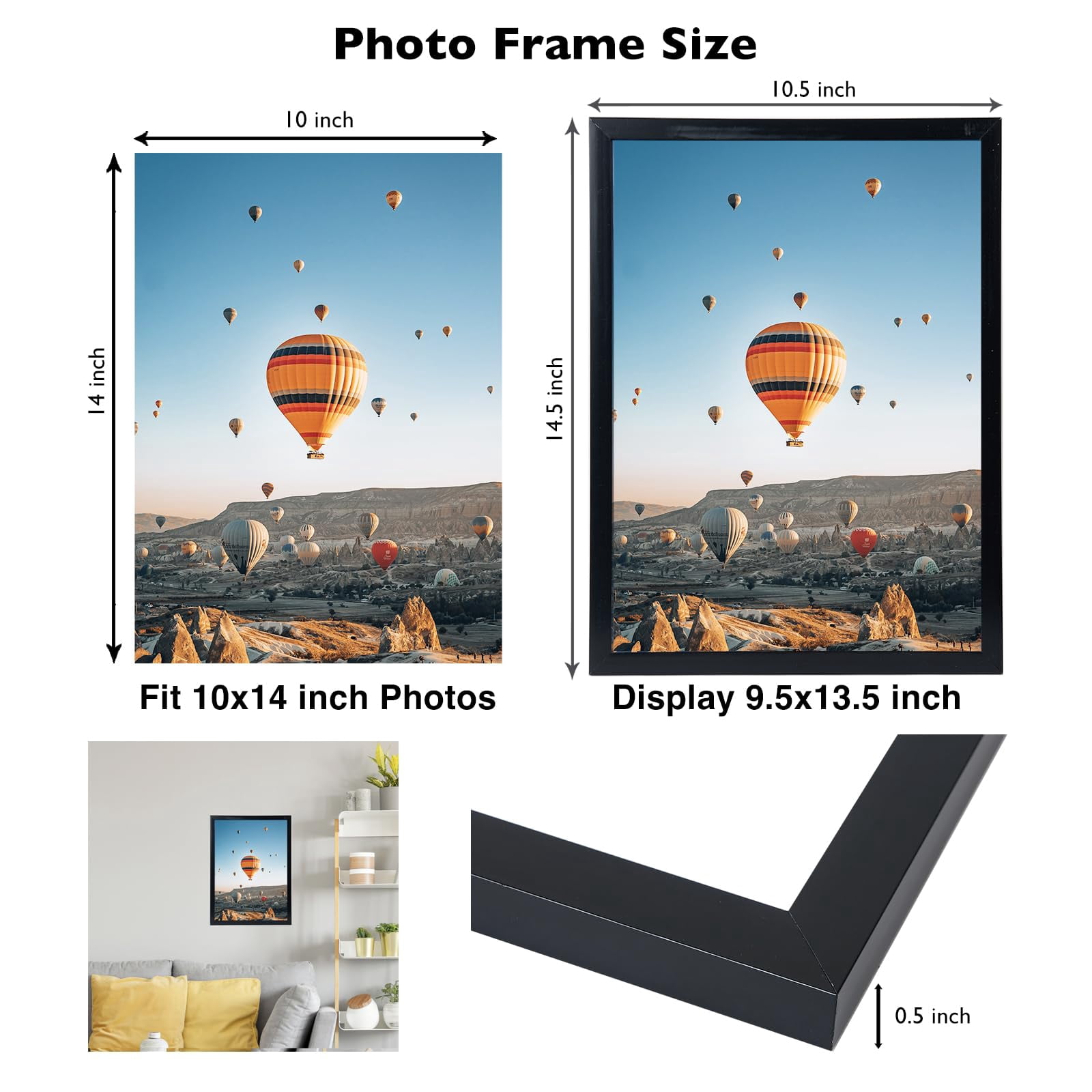 10x14 Picture Frame Set of 6 Black for 30 x 40cm Diamond Painting Art, Wall Mounting Horizontally or Vertically, 10 x 14 Wall Gallery Poster Photo Frame with Durable Shatter Resistant