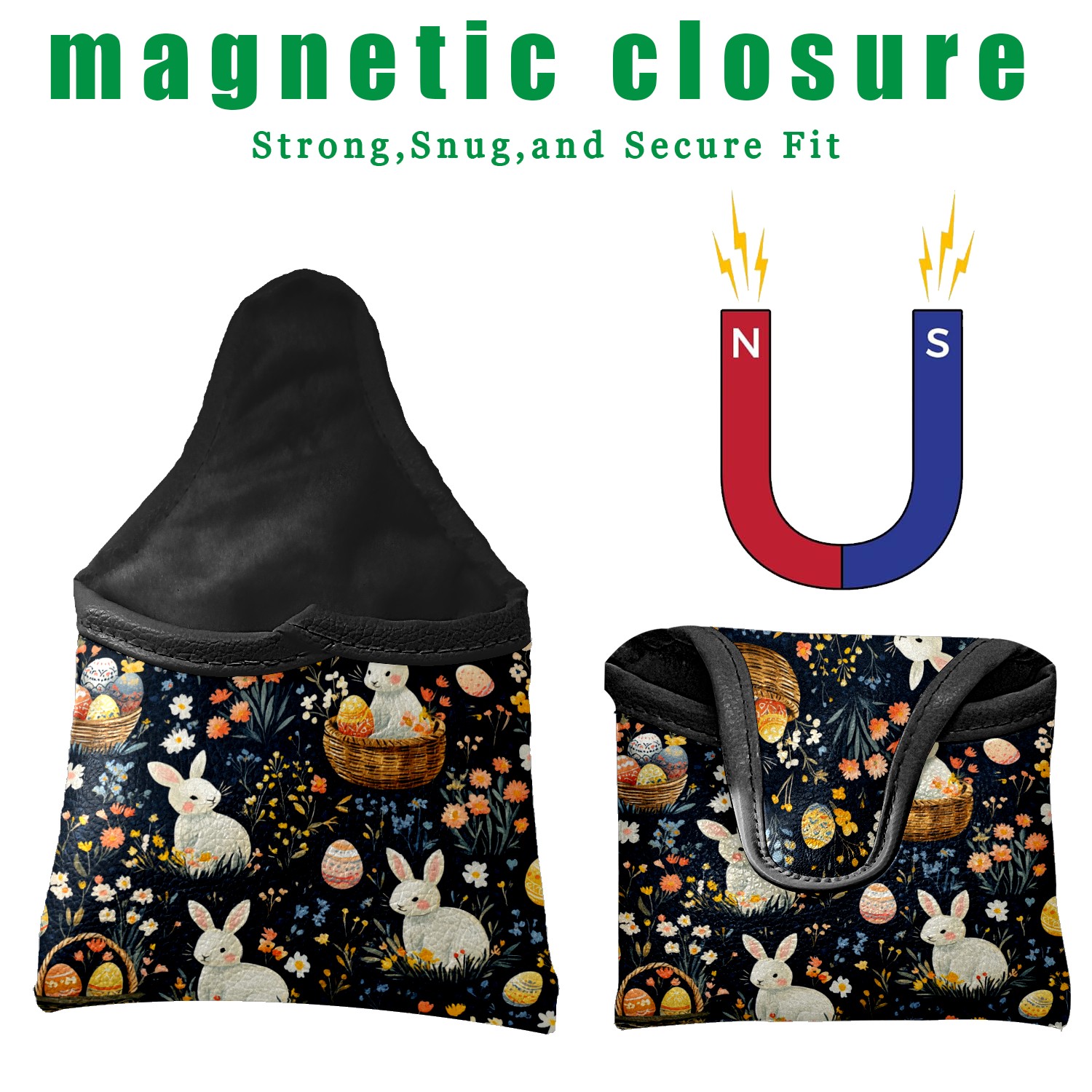 Golf Mallet Putter Cover Premium Leather Waterproof Golf Putter Head Cover with Magnetic Closure Easter Patterns