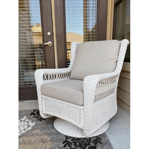 Krikacy Outdoor Swivel Rocker Patio Rocking Chair Wicker Rocking Chair Rattan Furniture Swivel Glider Lounge Chair for Deck Porch Pool,Off-White/Grey