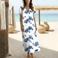 thumbnail image 7 of Womens Holiday Dresses Ndbuld Women's Loose Short Sleeved Round Neck Fashion Bohemian Flared Split Floor-Length Maxi Dress Light Blue M, 7 of 7