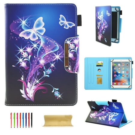 Book Protector Case Allytech Universal Case for 9-10.1 Inch Tablet, PU Leather Smart Book Style Stand Protective Case with Card Slots Magnetic Closure Protector for All 9-10.1 Inch Tablet, Purple Butterfly ()