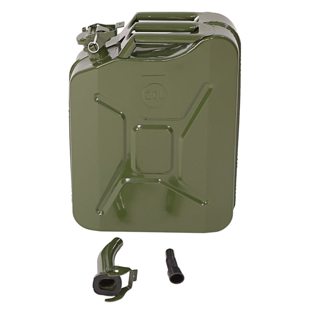 Portable 5 Gallon Petrol Jerry Can with Spout, 20L 0.6mm Cold Rolled Steel Gasoline Fuel Container Caddy Tank, for Emergency Backup (Red)