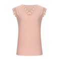 thumbnail image 4 of Womens Summer Ribbed Tops Crochet Lace Trim V Neck Cap Sleeves Tunic Tee Tops Fitted Floral Print/Solid T Shirts Blouses, 4 of 7