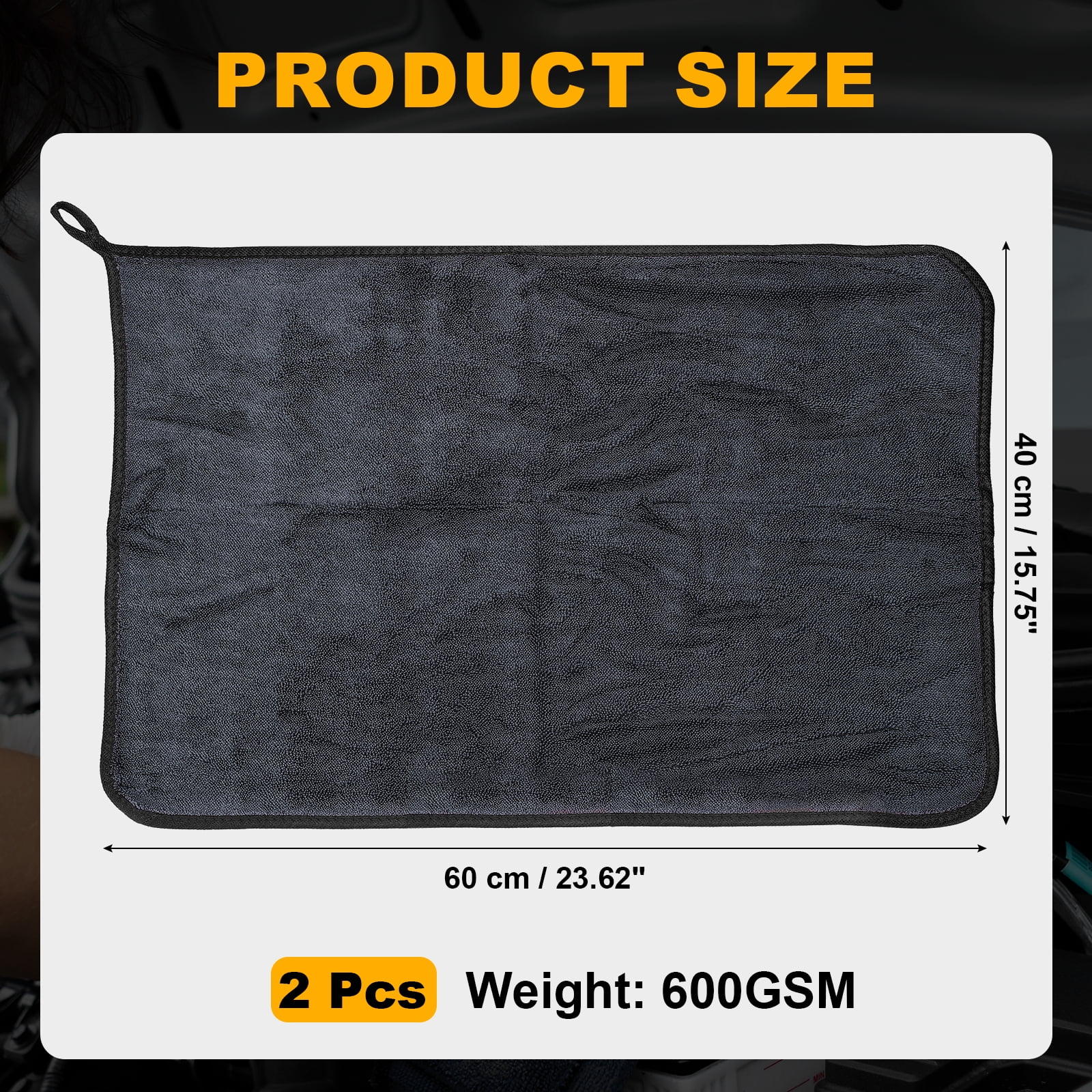 Uxcell 2 Pcs Car Microfiber Towels 15.75 x 23.62 Inch Ultra Absorbent Microfiber Towel Care Polishing Detailing Waxing Cloths Single Layer for Car Kitchen Window, Grey/Black(600GSM)