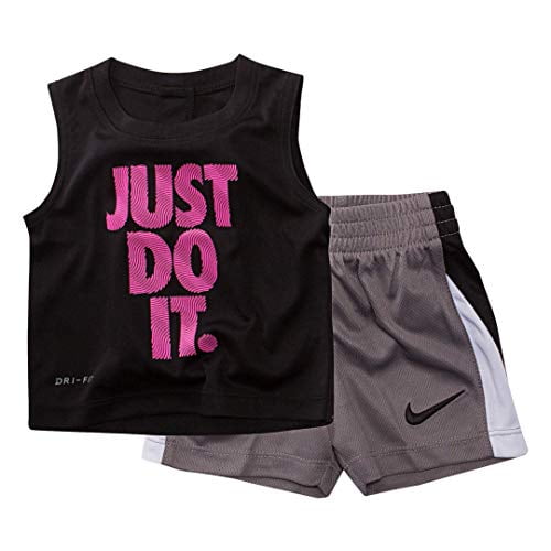 Nike Boy`s Dri-Fit T-Shirt & Shorts 2 Piece Set (Black(76C981-023)/Pink, 2T)