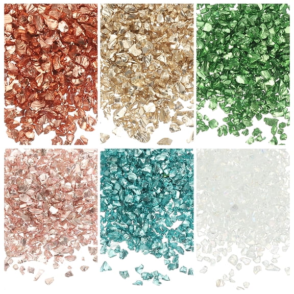 6 Colors Crushed Glass Chips, 1-3mm Irregular Glitter 31.5g, Solid Color
