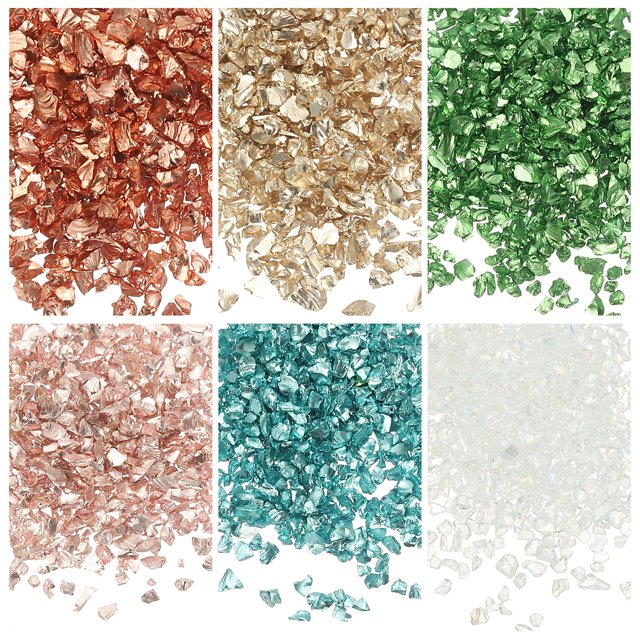 6 Colors Crushed Glass Chips, 1-3mm Irregular Glitter 31.5g, Solid Color