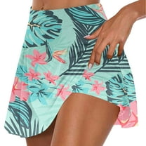 Runfenguu Biker Shorts Women With Pockets, Shorts For Girls Women'S Summer Leaf Print Pleated Tennis Skirts Athletic Stretchy Short Yoga Fake Two Piece Trouser Skirt Shorts Volleyball Shorts