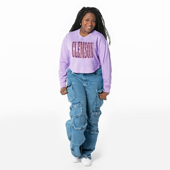 Women's ZooZatz Lavender Clemson Tigers Cropped Long Sleeve T-Shirt