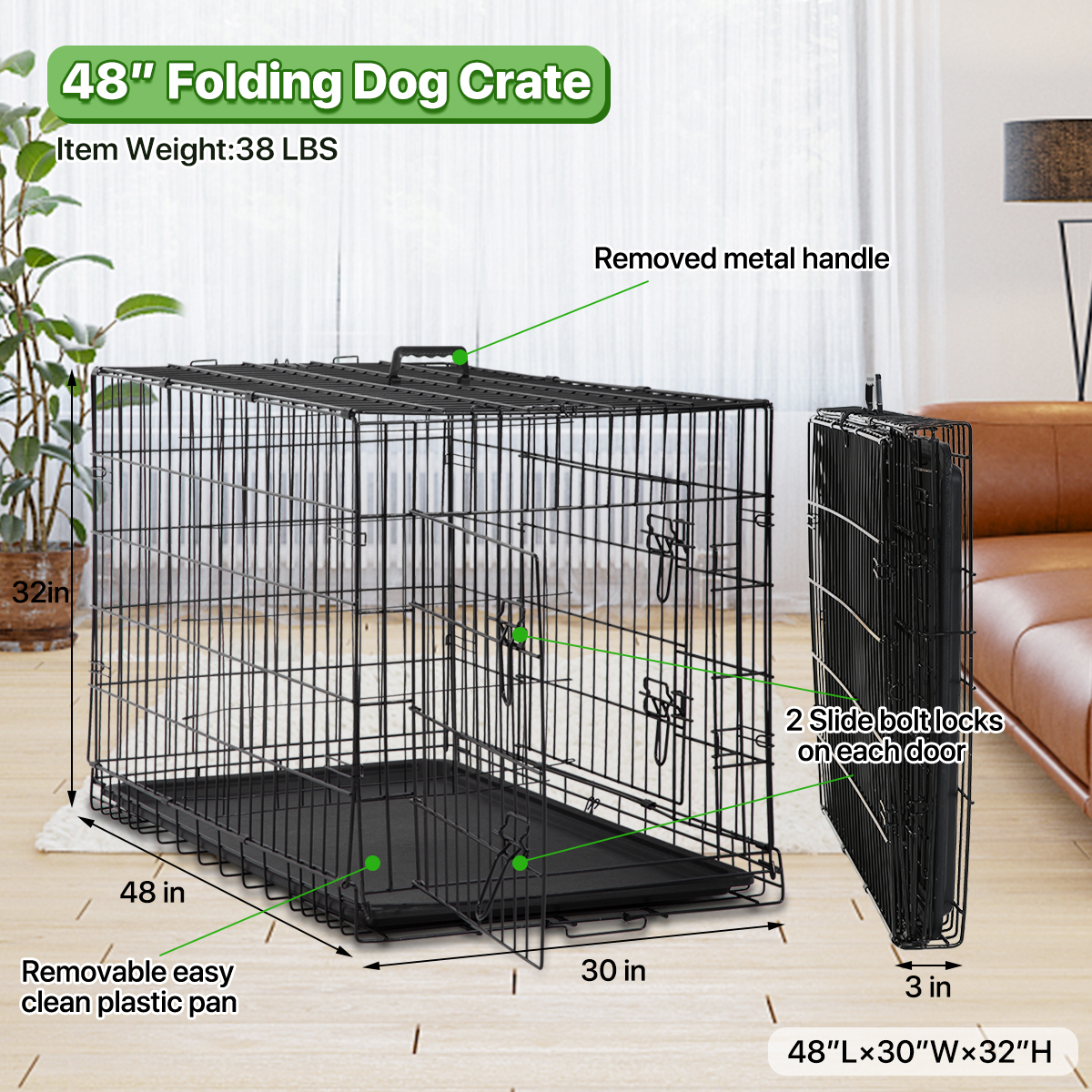 Dkelincs 48 Inch Folding XXL Dog Crate with Double Door photo 7