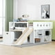 Full Size Loft Bed with Desk and Slide for Kids, Wooden Low Full Loft Bed Frame with Blackboard and Chair for Kids Boys Girls, Open Cabinets and Built-in Staircase Design, White - image 2 of 7