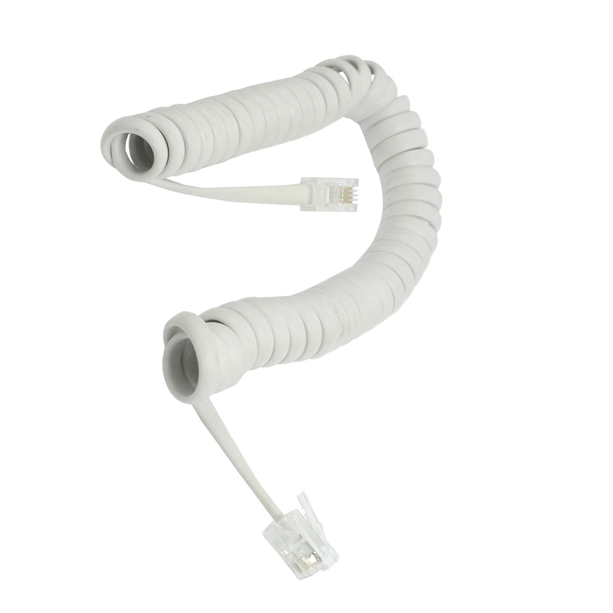 Unique Bargains 11' Long Coil Stretchy RJ9 4P4C Extension Telephone Cable White