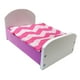 thumbnail image 2 of Cama en miniatura para casa de muñecas con juego de cama, accesorios de escena DIY, decoración de casa de juegos púrpura, 2 of 9