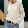 thumbnail image 5 of MIUOWANP Cropped Sweaters for Women Workout Women Casual Fashion Solid Hollow Out Pullover Long Sleeve Round-Neck Sweater White L, 5 of 5