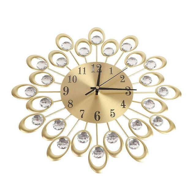 European Style Iron Floral Clock, Battery Operated, Quiet, Easy to Read, for Home and Office (Golden)