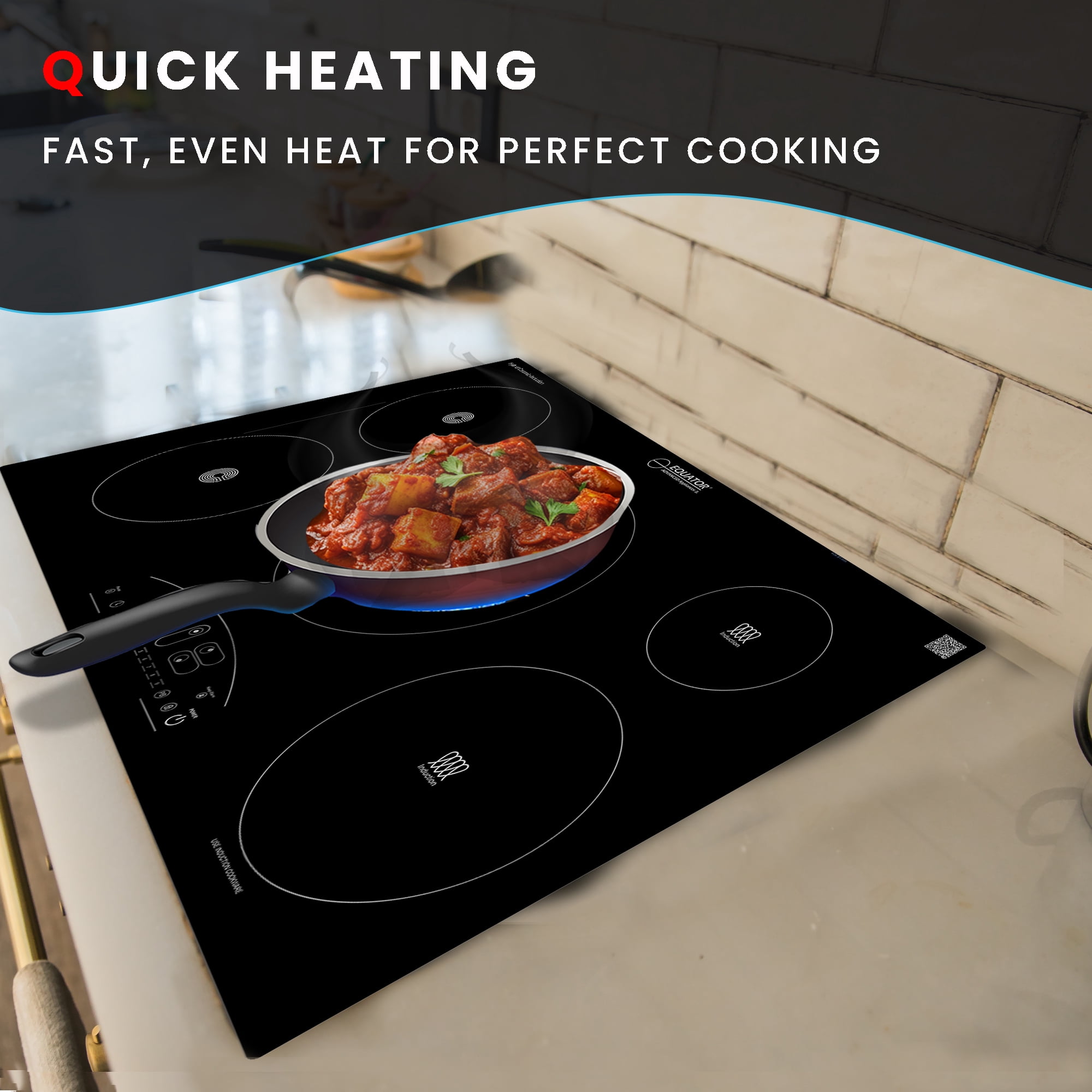 Equator 36" Electric Hybrid CERAMIC-INDUCTION 5 Burner Cooktop 9 Power 220V in Black