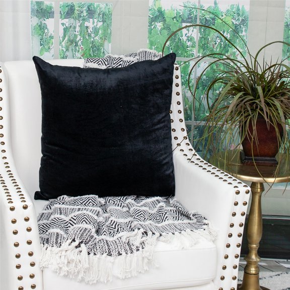 Nassau Collection Handcrafted Solid Square Throw Pillow - 20" - Black