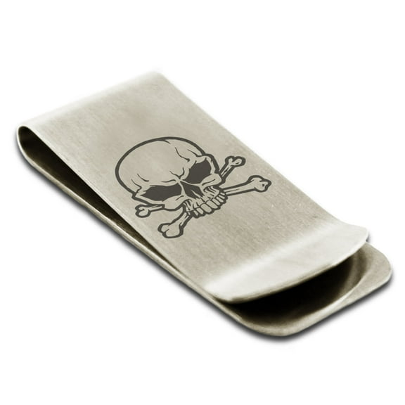 Tioneer Stainless Steel Pirate Skull & Crossbones Engraved Money Clip Holder