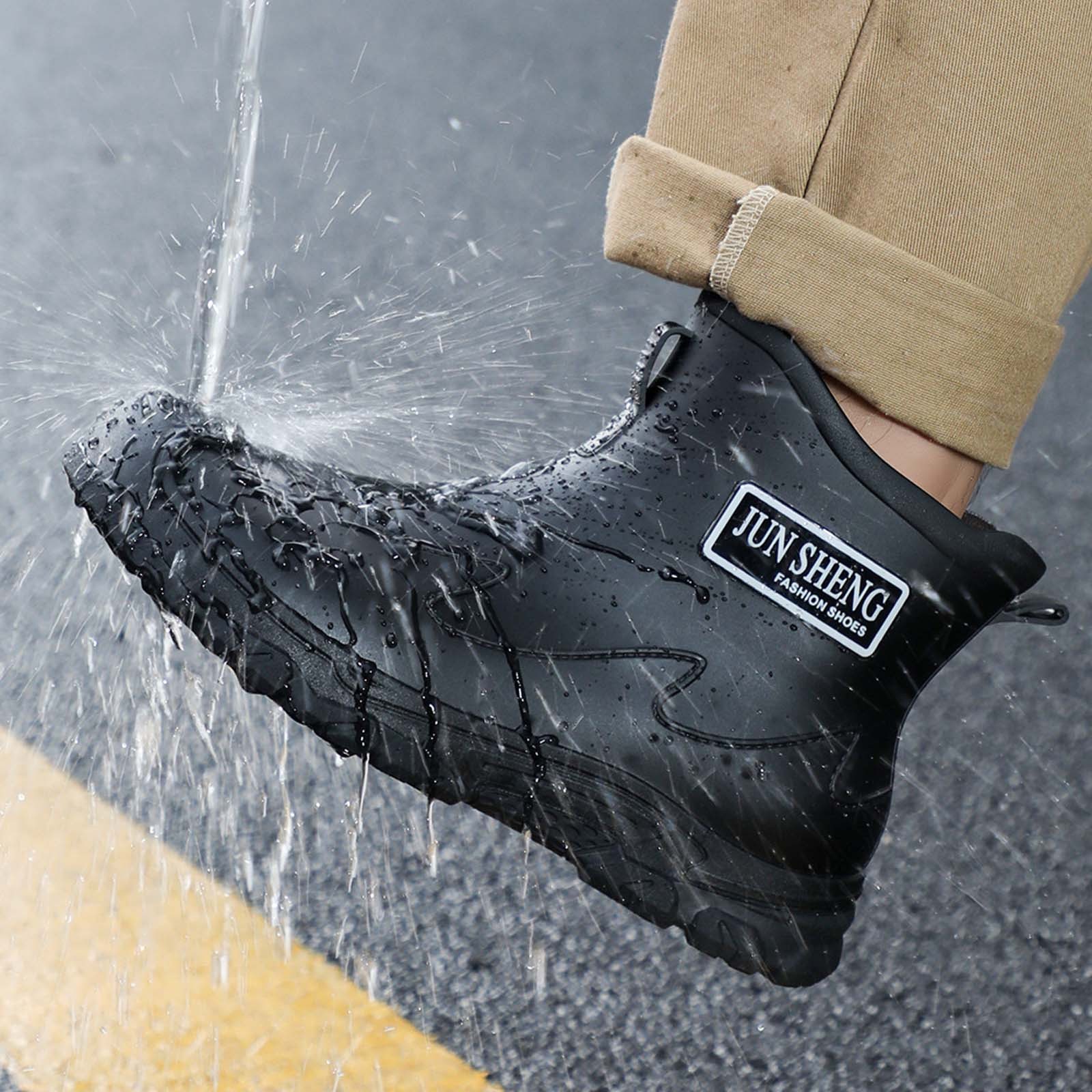 Rain Boots Men Durable High Tops Rain Shoes for Mens Non- Rubber Sole Mens Rain Boots (Black 6.5)