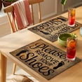 thumbnail image 4 of Please Remove Your Shoes Placemats Set of 6 Farmhouse Brown Wooden Grain Place Mats Indoor Wipeable Table Mats Washable Cloth Dining Table Placemats for Kitchen Holiday Party Home Decor 13x19 Inch, 4 of 9