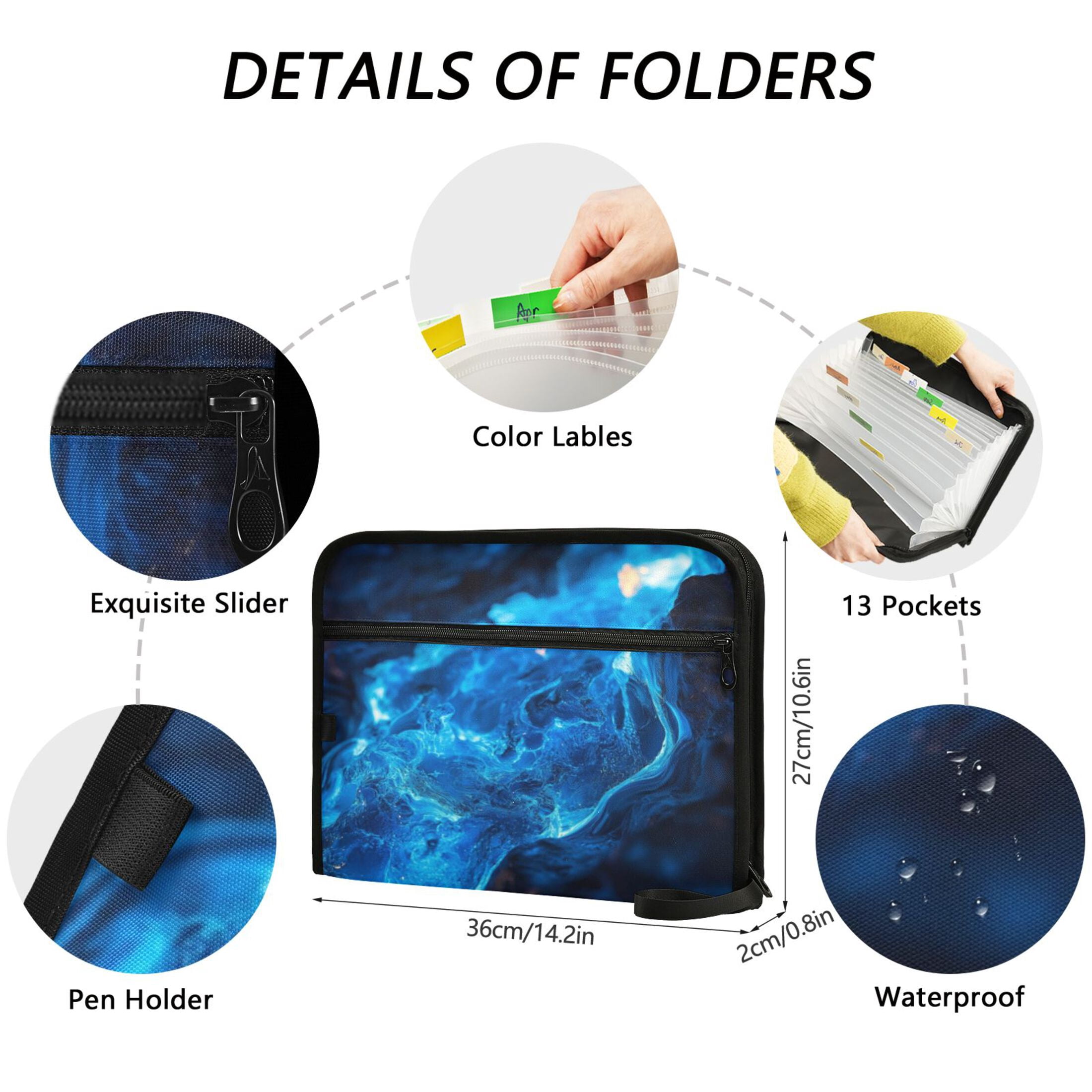 Organ Folder 14.2 x 0.8 x 10.6 Inches 13 Separate Pockets A4 Size Documents Folder A Sort Storage File Manager For The Home Office Blue Lava Pattern