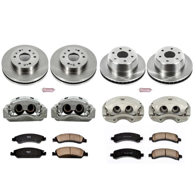 PowerStop Front and Rear Stock Replacement Brake Pad and Rotor Kit with Calipers Fits: CHEVROLET GMC Select Models KCOE2826