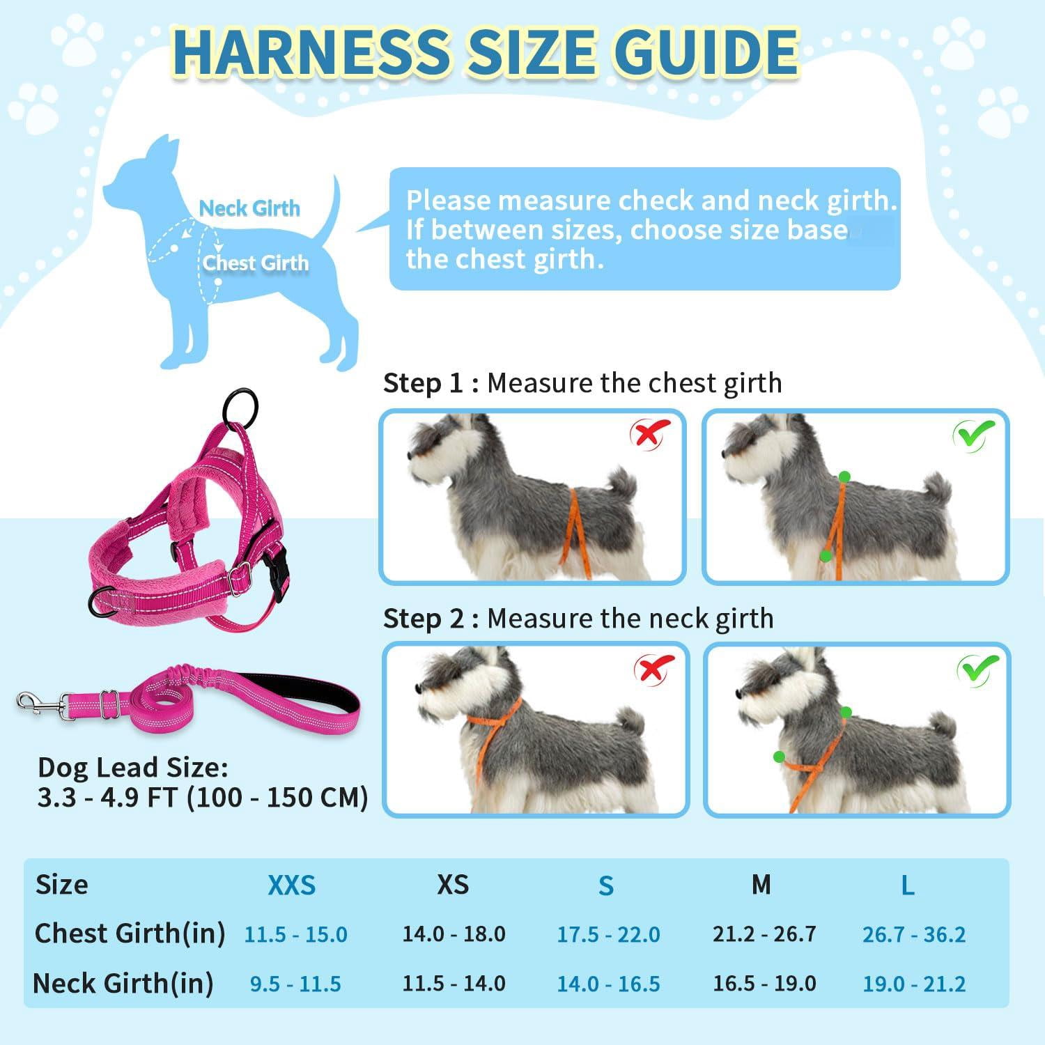 No Pull Small Dog Harness And Leash Set  Puppy Soft Vest Neck & Chest Adjustable Reflective Lightweight Anti-twist Pet Lead Combo For Medium Dogs (fuchsia Xxs)