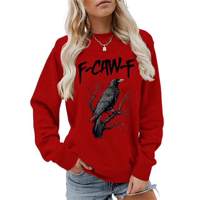 Suéter Estampado para Mujer, Cuello Redondo, Larga, Estilo Pullover Rojo S