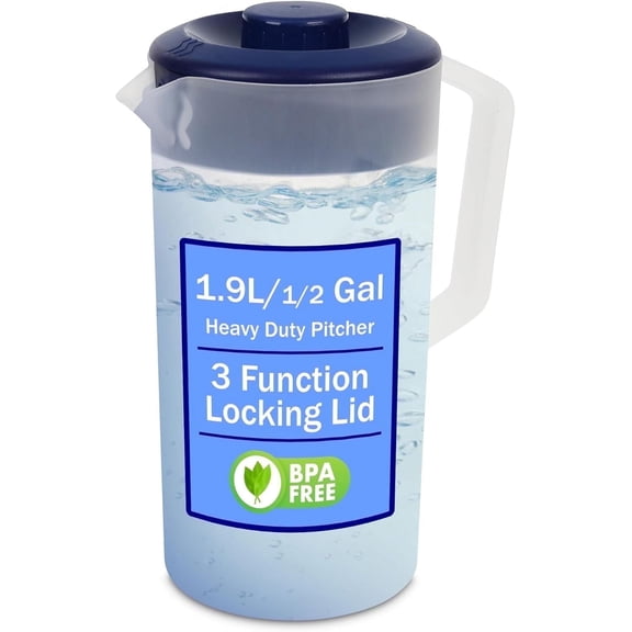 Joey'z Plastic Pitcher with Lid, 2 Quart, Bpa-Free, Plastic Pitcher for Freezer & Dishwasher Safe