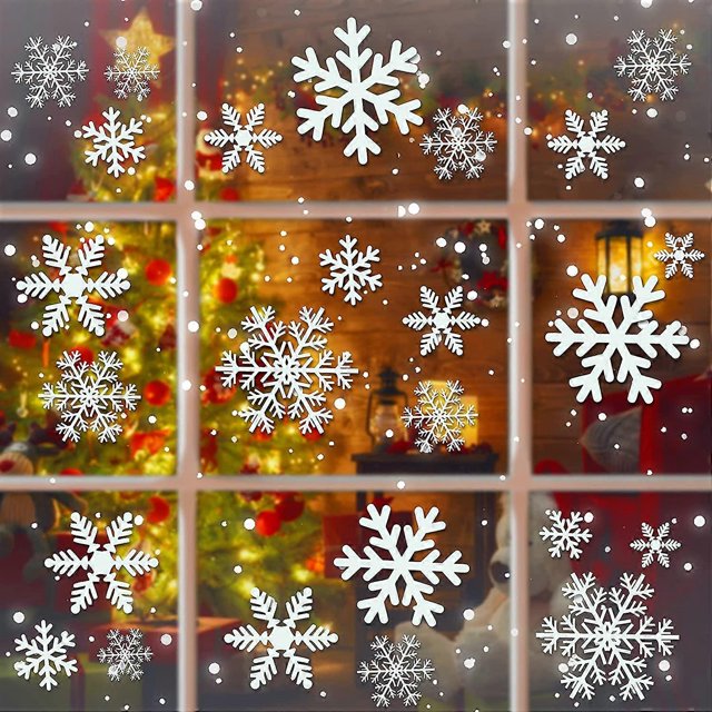 liangnv 108 piezas de decoraciones navideñas para ventanas, pegatinas estáticas de copos de nieve, pegatinas reutilizables