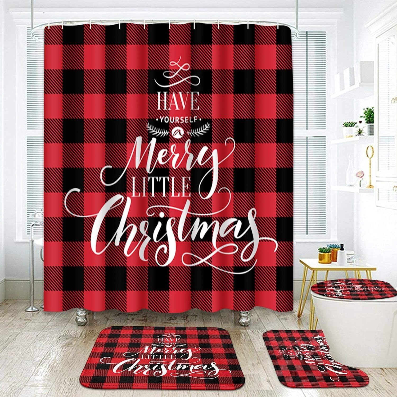 Rectangular Bathroom Set Merry Christmas with three towels & candle