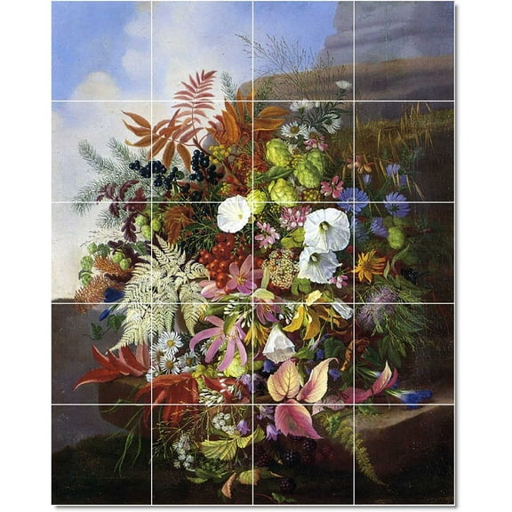 Ceramic Tile Mural-Adelheid Dietrich Flowers Tile Mural Modern Interior Remodel. 21.25" w x 25.5" h using (30) 4.25 x 4.25 ceramic tiles