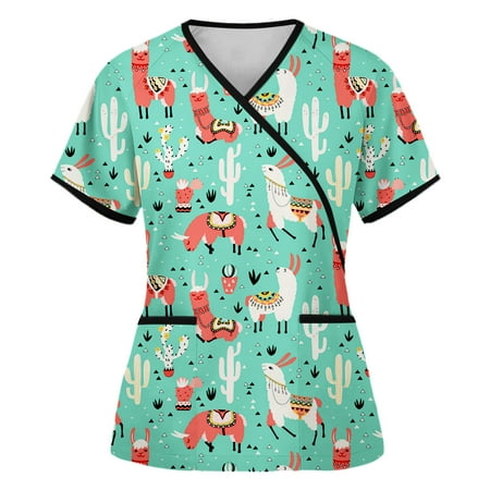 

Funicet Savings Clearance 2023! Plus Size Tops for Women Scrubs Top Nurses Uniforms Cute Cartoon Graphics Irregular Neck Working Uniform Short Sleeve Tops T-Shirts Workwear with Pockets