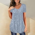 thumbnail image 4 of Women's Short Sleeve T-shirt Women'S Tunic Tops For Leggings Short Sleeve Shirts Up Casual Ruched Blouses Clothes,Blue Women's Short sleeve T-shirt XL, 4 of 5