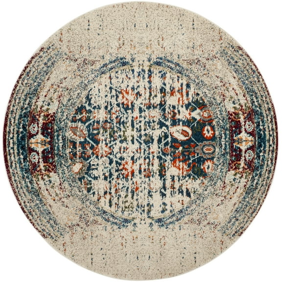 SAFAVIEH Monaco Annabelle Vintage Area Rug, Ivory/Blue, 6'7" x 6'7" Round