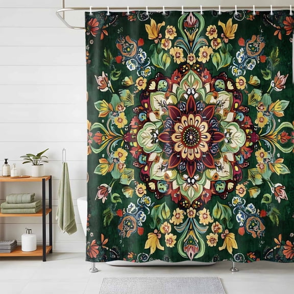 Shower Curtains for Bathroom, Boho Flower Waterproof Fabric Shower Curtain, Bohemian Gorgeous Patterns Ethnic Bohemian Decorative Bathroom Curtain for Bathtub, 72"x78", No Hooks Included