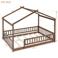 thumbnail image 3 of Full Size House Bed Frame for Kids, Teens, Boys & Girls with Safety Fence & Roof - Sturdy Pine Wood Construction, Mid-Century Modern Design, 7-Slat Support, Walnut Finish, 3 of 9