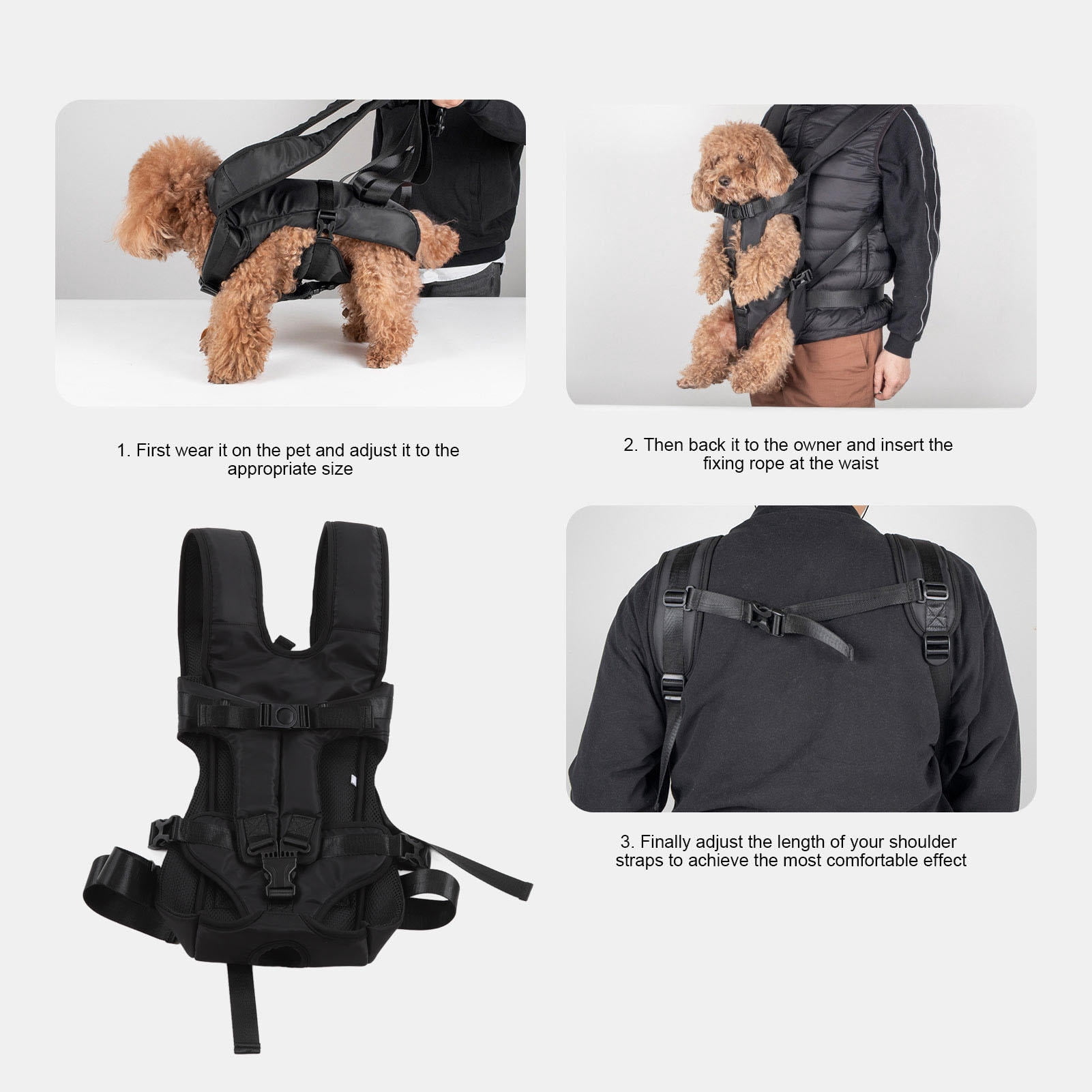 BOKYAN Adjustable Waterproof Pet Front Backpack – Breathable Mesh, Buckle Design, Ideal for Cats & Small Dogs, Travel & Cycling
