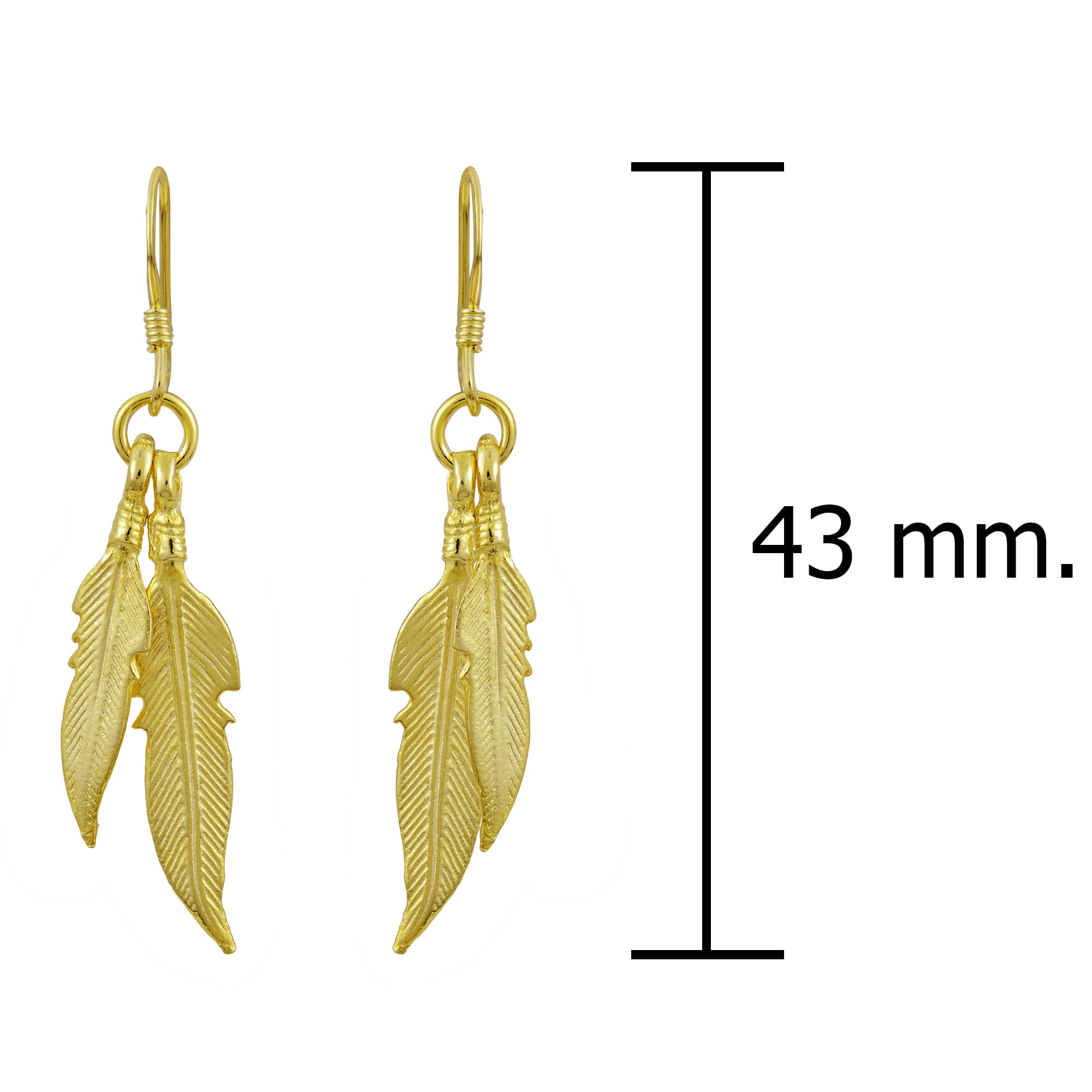 Amazing Double Feather Gold-Plated Sterling Silver Dangle Earrings