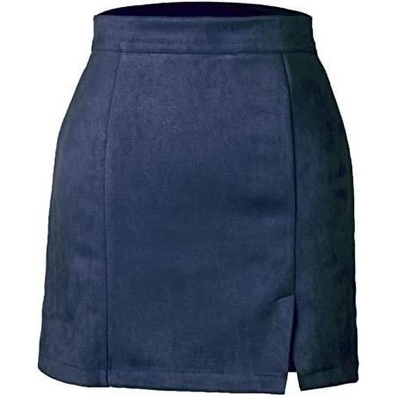 ReedCA Women's Basic Faux Suede High Waist A-line Mini Pencil Bodycon Skirt