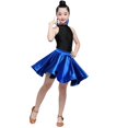 thumbnail image 6 of GYRATEDREAM Girls Latin Dance Mini Skirt Ballroom Salsa Rumba Training Skirt Skater Costume Ruffle Swing Skirt Pleated Practice Dress for 13-14Y Blue, 6 of 7