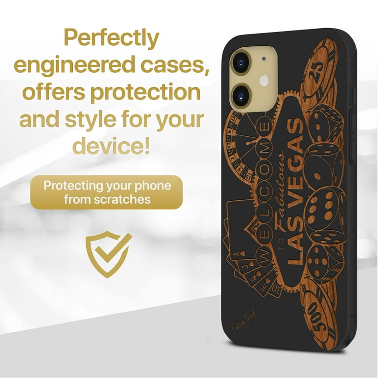 Case Yard Wooden Case for iPhone-12-Mini Soft TPU Silicone cover Slim Fit  Shockproof Wood Protective Phone Cover for Girls Boys Men and Women  Supports Wireless Charging Las Vegas Gambler Design 