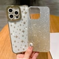 thumbnail image 7 of case for iPhone 14 Pro Max Case Glitter, Luxurly Plated with 3D Stars, Cute Gradient Bling Sparkly Rhinestone Clear Phone case, Soft Silicone Shockproof Protective Back Cover for Women Girls, Gold, 7 of 7