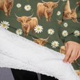 thumbnail image 3 of Oversized Wearable Blanket Hoodie,Green Highland Cow Daisy Pattern Sherpa Blanket Hoodie with Super Pockets,Super Warm Fuzzy Pullover for Women & Men, 3 of 6