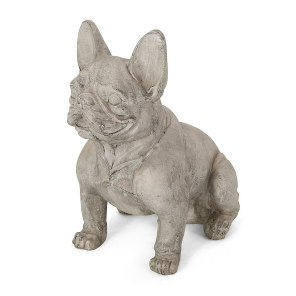 Noble House Delamore Outdoor French Bulldog Garden Statue in Rustic White/ Green